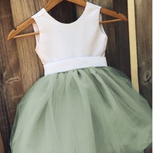 Adorable Handmade 3T Flower Girl Dress (white satin & sage green tulle)